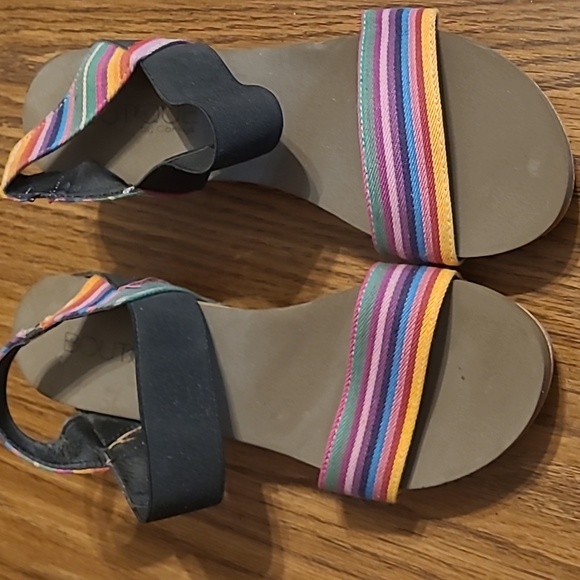 Corky's Colorful Black And Rainbow Striped Women's Wedge Sandals Size 10 - Picture 2 of 7
